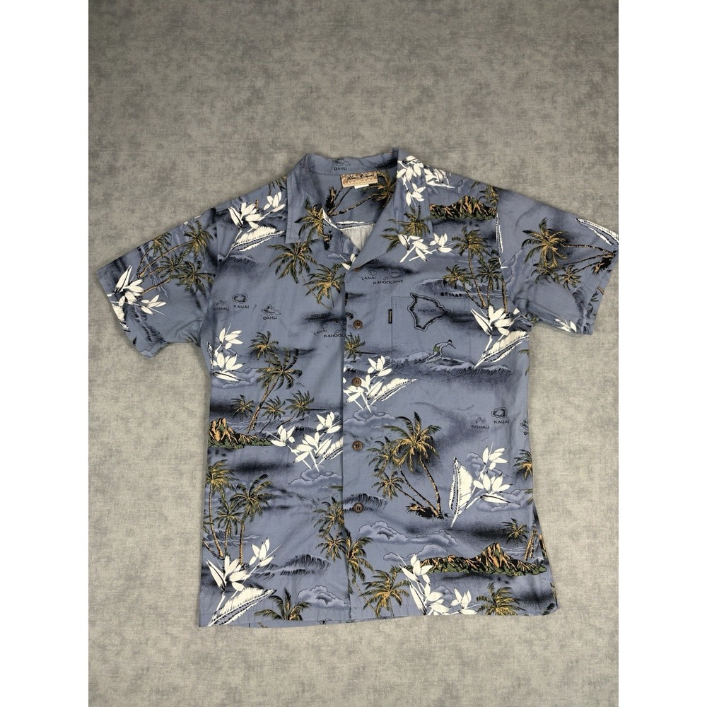 Vintage Blue Hawaii Hawaiian Shirt Mens L Made in USA Island Map Surf Aloha